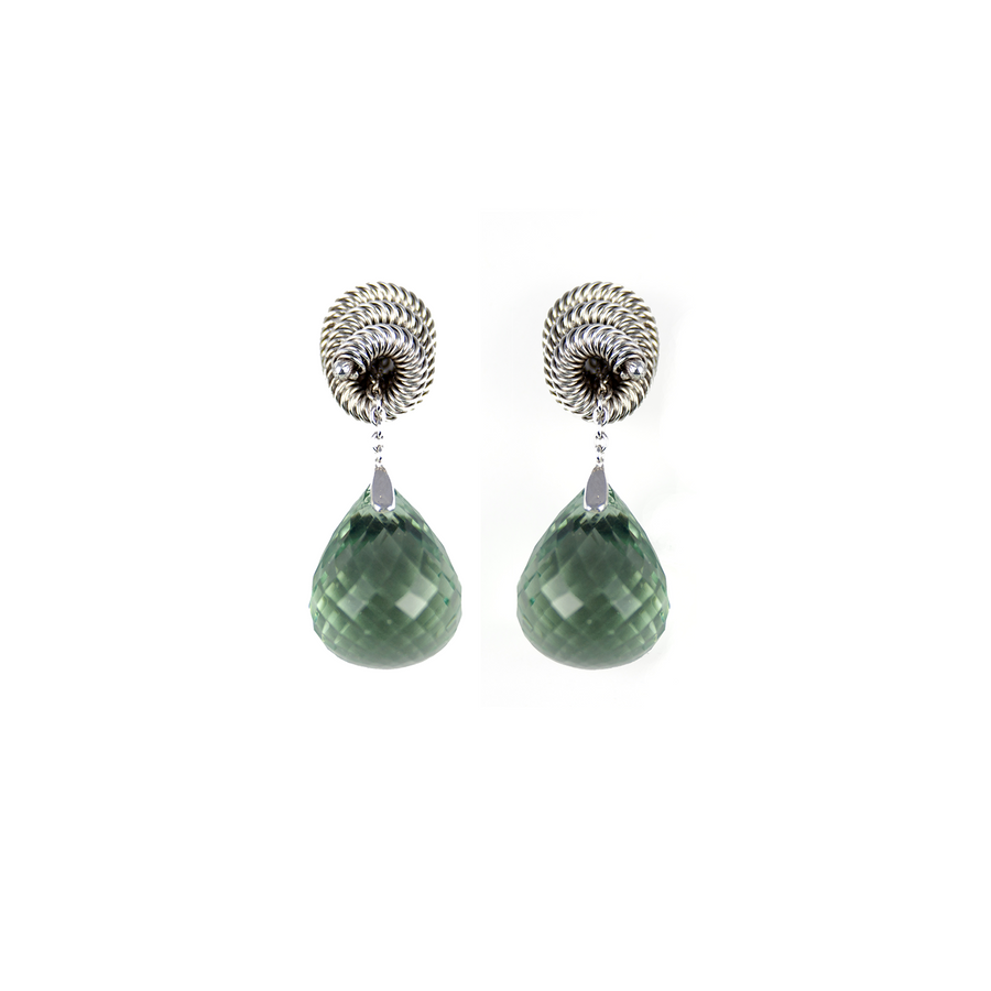 Green Amethyst Drop Earrings | 18ct White Gold